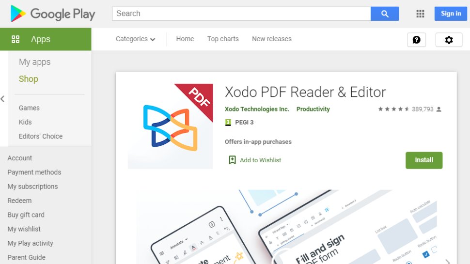 Website screenshot for Xodo PDF Reader