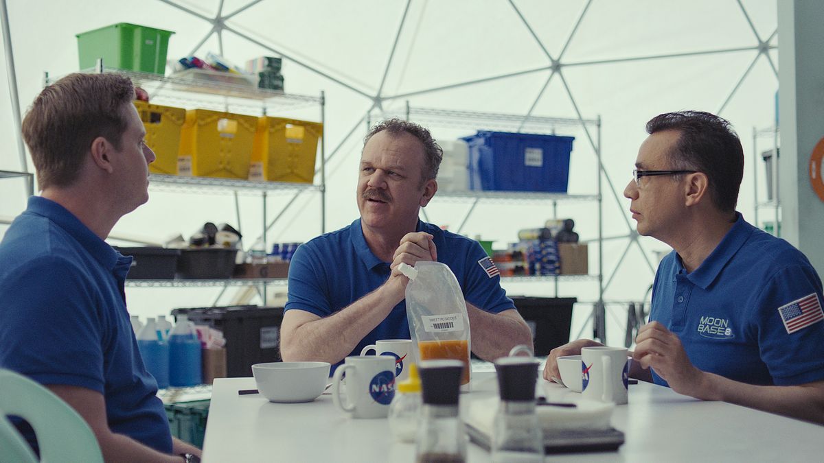 From left: Tim Heidecker as Rook, John C. Reilly as Cap and Fred Armisen as Skip in Showtime&#039;s &#039;Moonbase 8&#039;