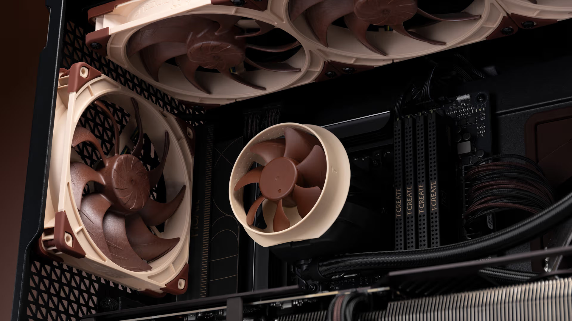 A promotional image of a Noctua NL-LC1 AIO cooler, showing the system mounted in a PC chassis, with the optional fan mounted on the pump head