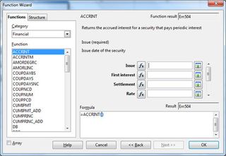 Libre Office Calc - Function Wizard with a function selected