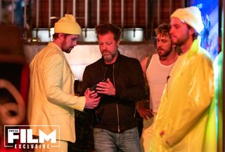 Ryan Gosling, David Leitch and Justin Eaton on set of The Fall Guy
