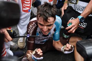 Romain Bardet celebrates after winning stage 12 at the Tour de France