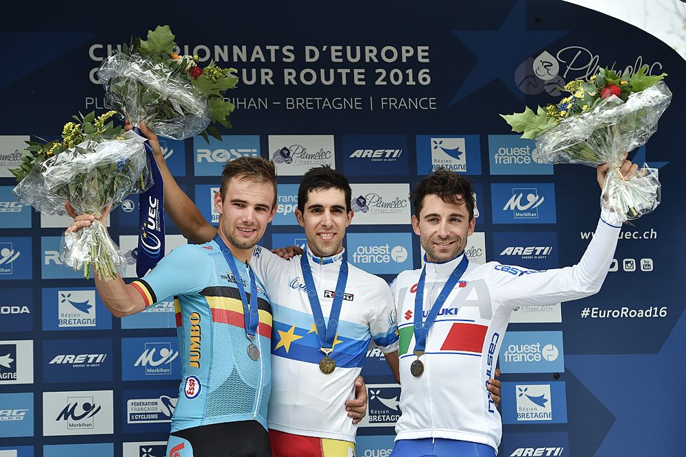 Victor Campanaerts, Jonathan Castroviejo and Moreno Moser on the podium