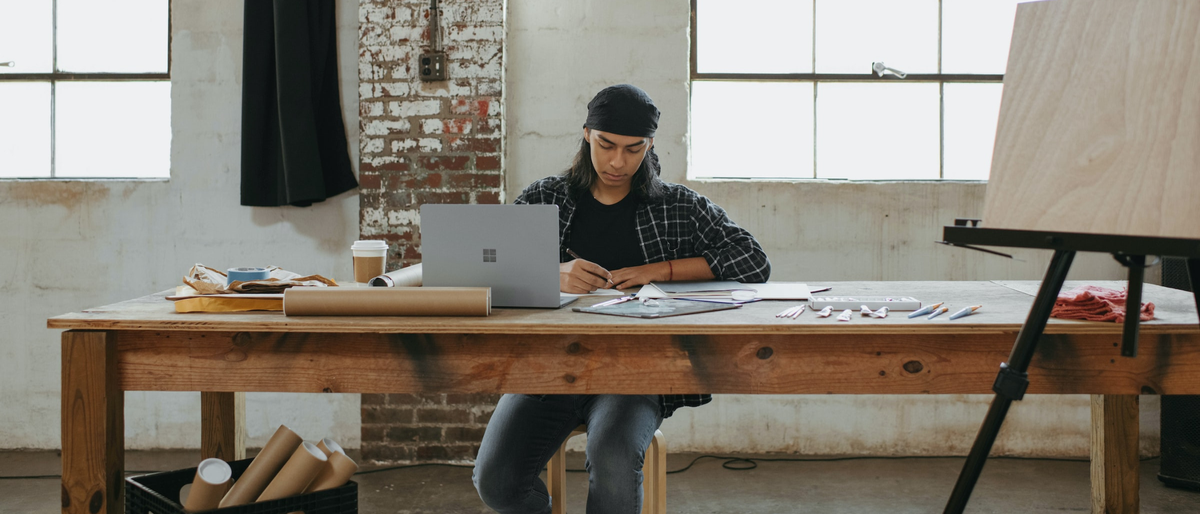 Artist using a laptop