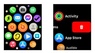 Screenshots showing the apps screen in watchOS
