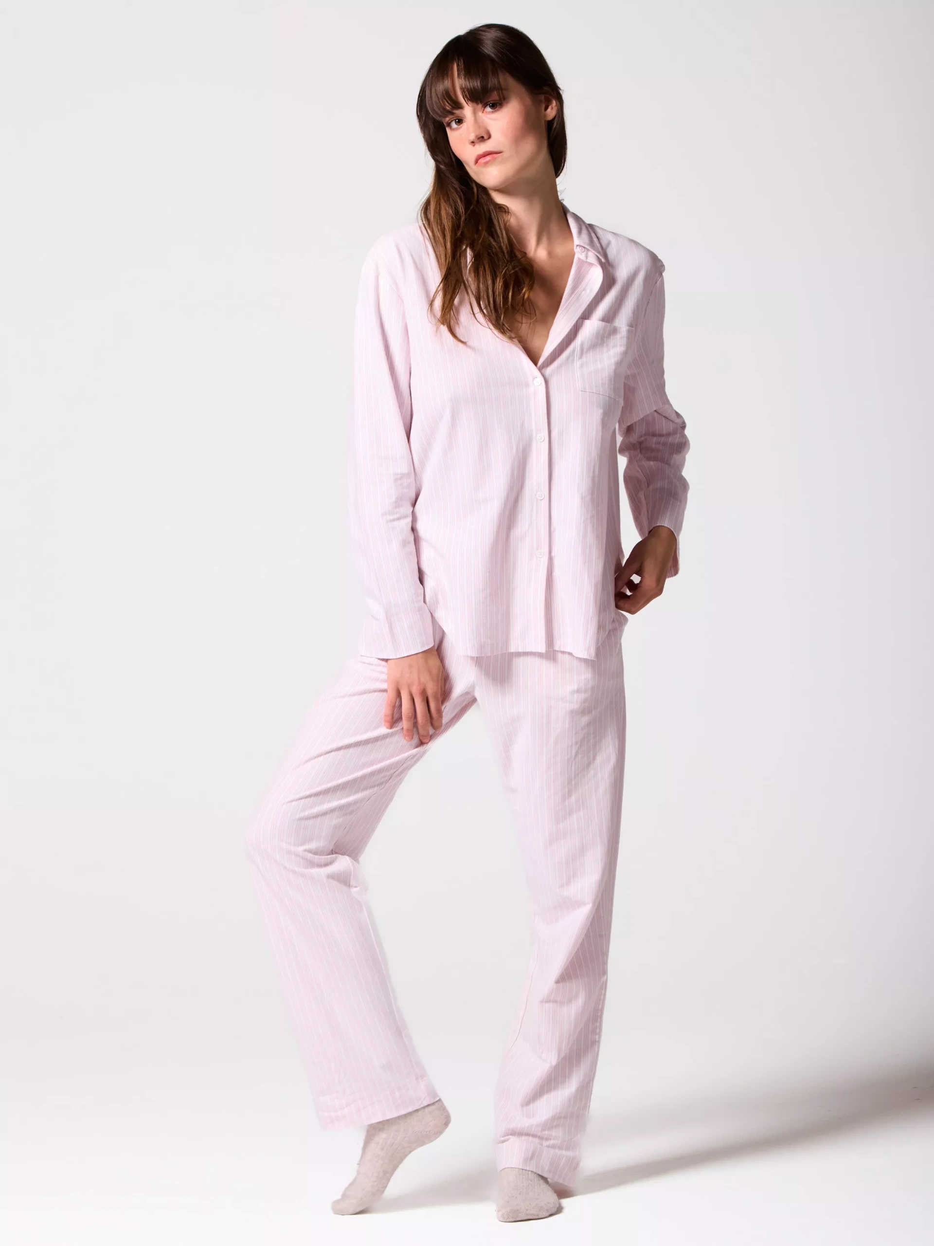 Mamu Stripe Long Cotton Pyjama Set, Pink