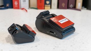The Viofo A129 Pro Duo on a table with GPS module label