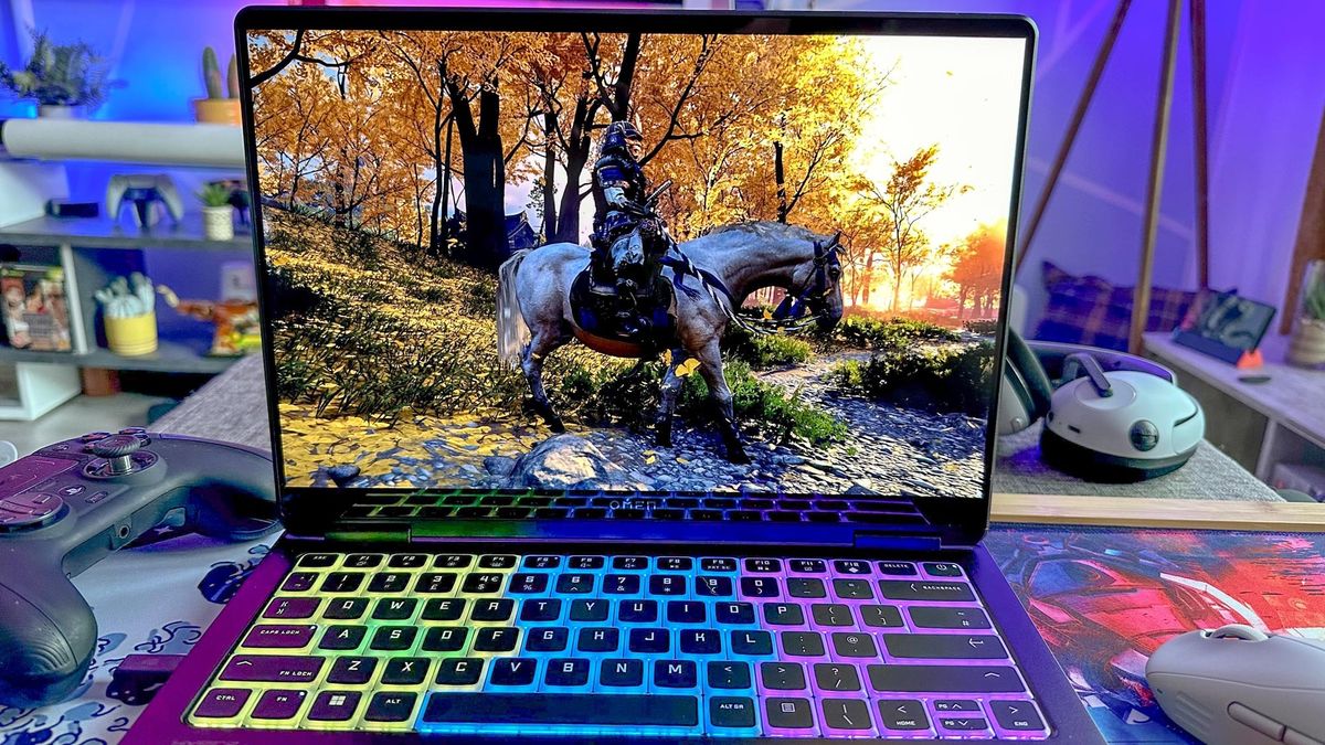 HP Omen Transcend 14 gaming laptop playing Ghost of Tsushima Director&#039;s Cut.