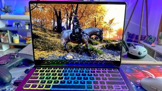 HP Omen Transcend 14 gaming laptop playing Ghost of Tsushima Director's Cut.