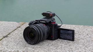 Panasonic Lumix S1R II on harbor wall