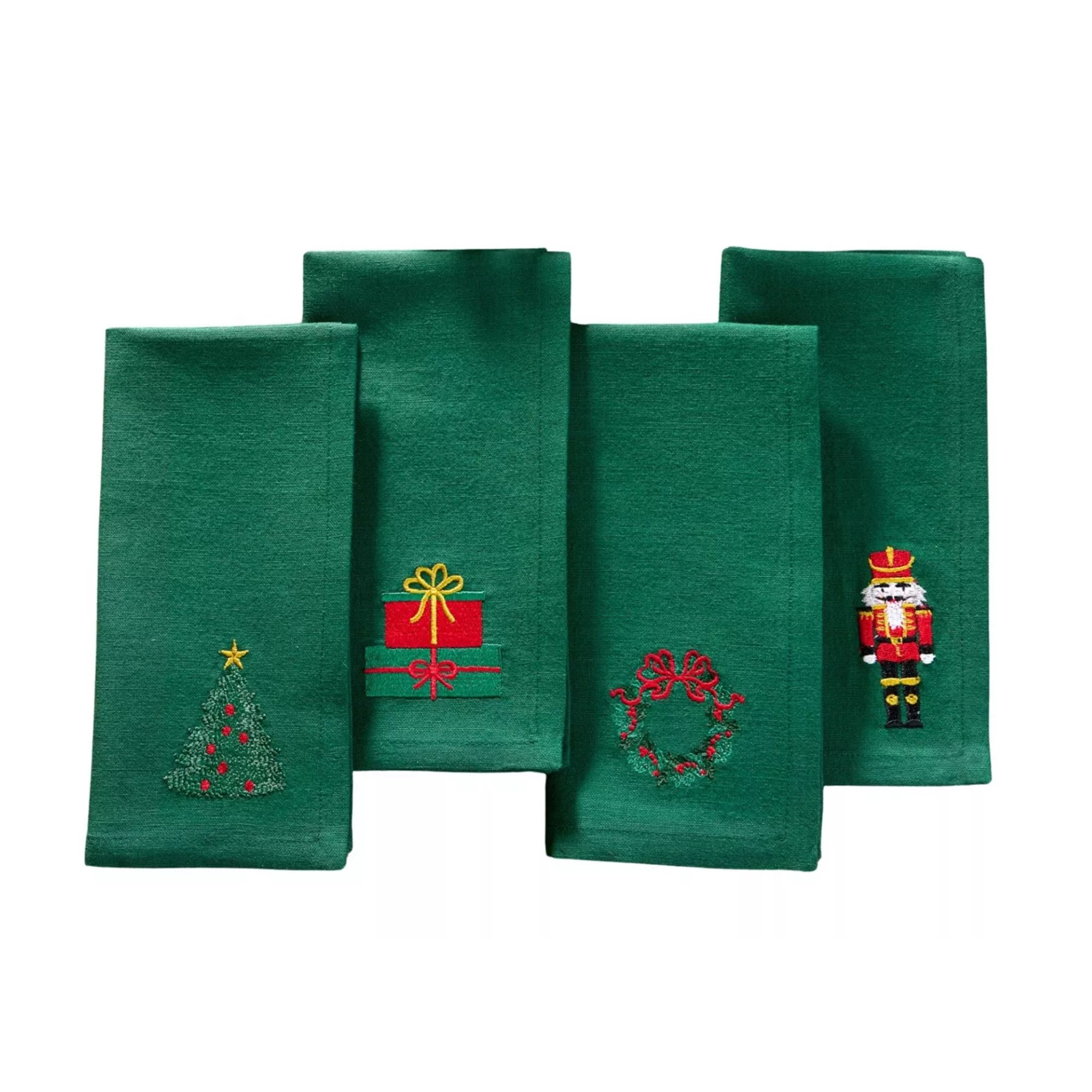Deep green napkins with festive motifs