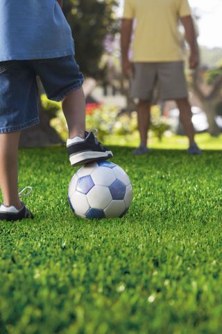 family garden ideas: namgrass artifical lawn with football