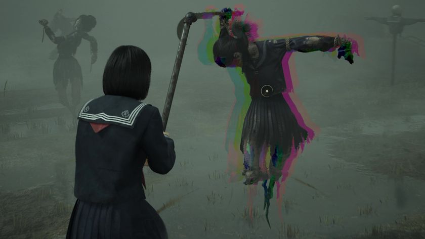 A scarecrow enemy displays a chromatic aura in Silent Hill f indicating a heavy attack will counter them