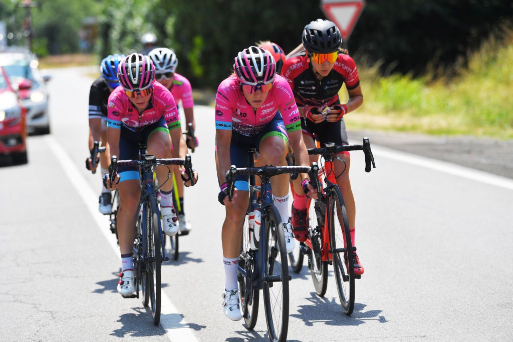 CARUGATE ITALY JULY 06 Silvia Zanardi of Italy and Team Bepink in breakaway during the 32nd Giro dItalia Internazionale Femminile 2021 Stage 5 a 1201km stage from Milano to Carugate GiroDonne UCIWWT on July 06 2021 in Carugate Italy Photo by Luc ClaessenGetty Images