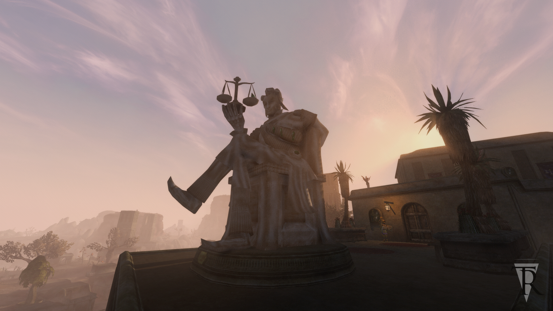A particularly fancy statue in the heart of Narsis, Tamriel Reborn's new metropolis.