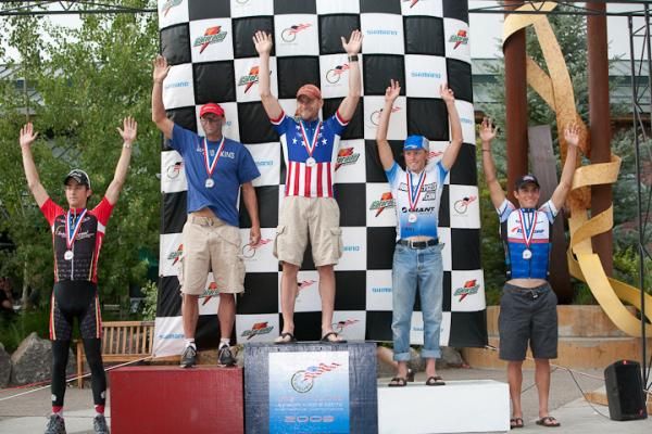 The podium for the elite men's road race championship.