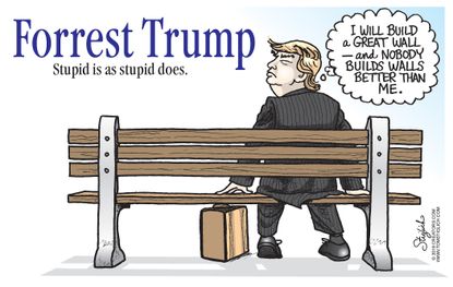 Political cartoon U.S. Donald Trump Forrest Gump