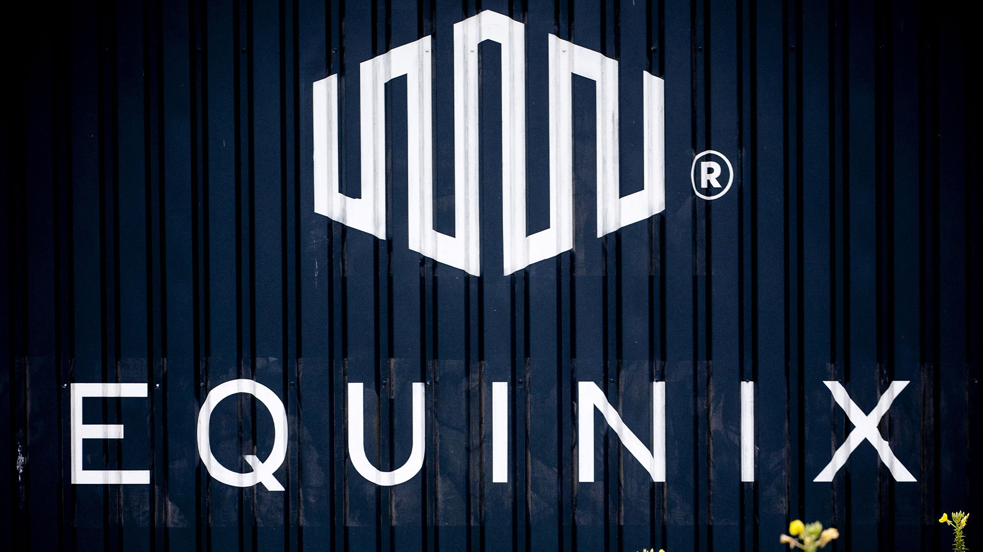 Equinix logo and branding pictured at the company's site in Amsterdam, Netherlands.