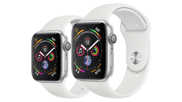 40mm Apple Watch 4 on the left and the 44mm model on the right (Image Credit: Apple)