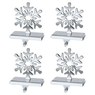 Silver Metal Snowflake Shape Mantel Stocking X-Mas Hooks 