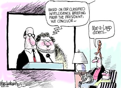 Political Cartoon U.S. Mar-a-Lago members President Trump intelligence briefing