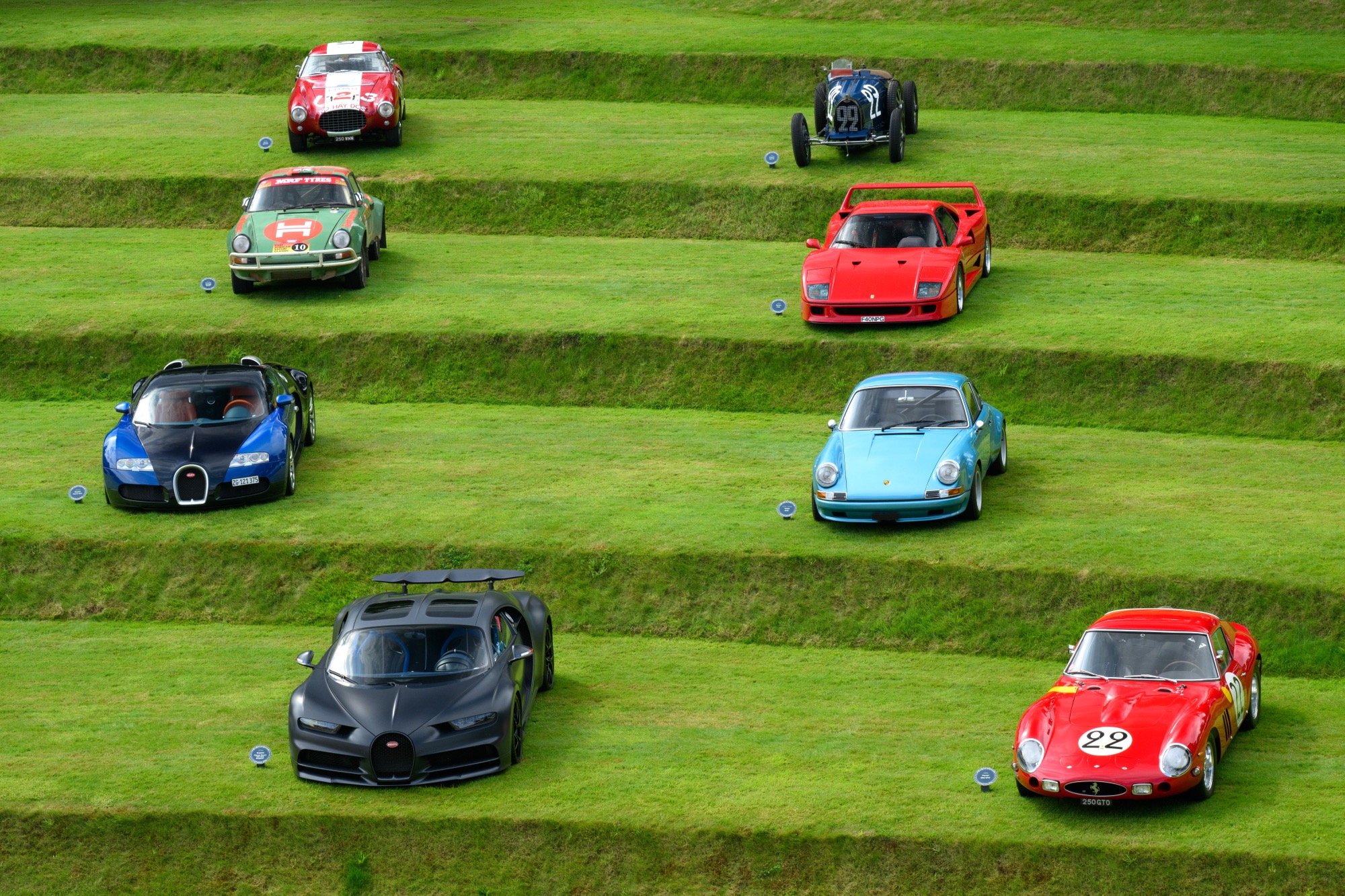 A collection of Porsches, Ferraris and Bugattis
