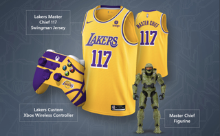 A custom controller, jersey, and figurine