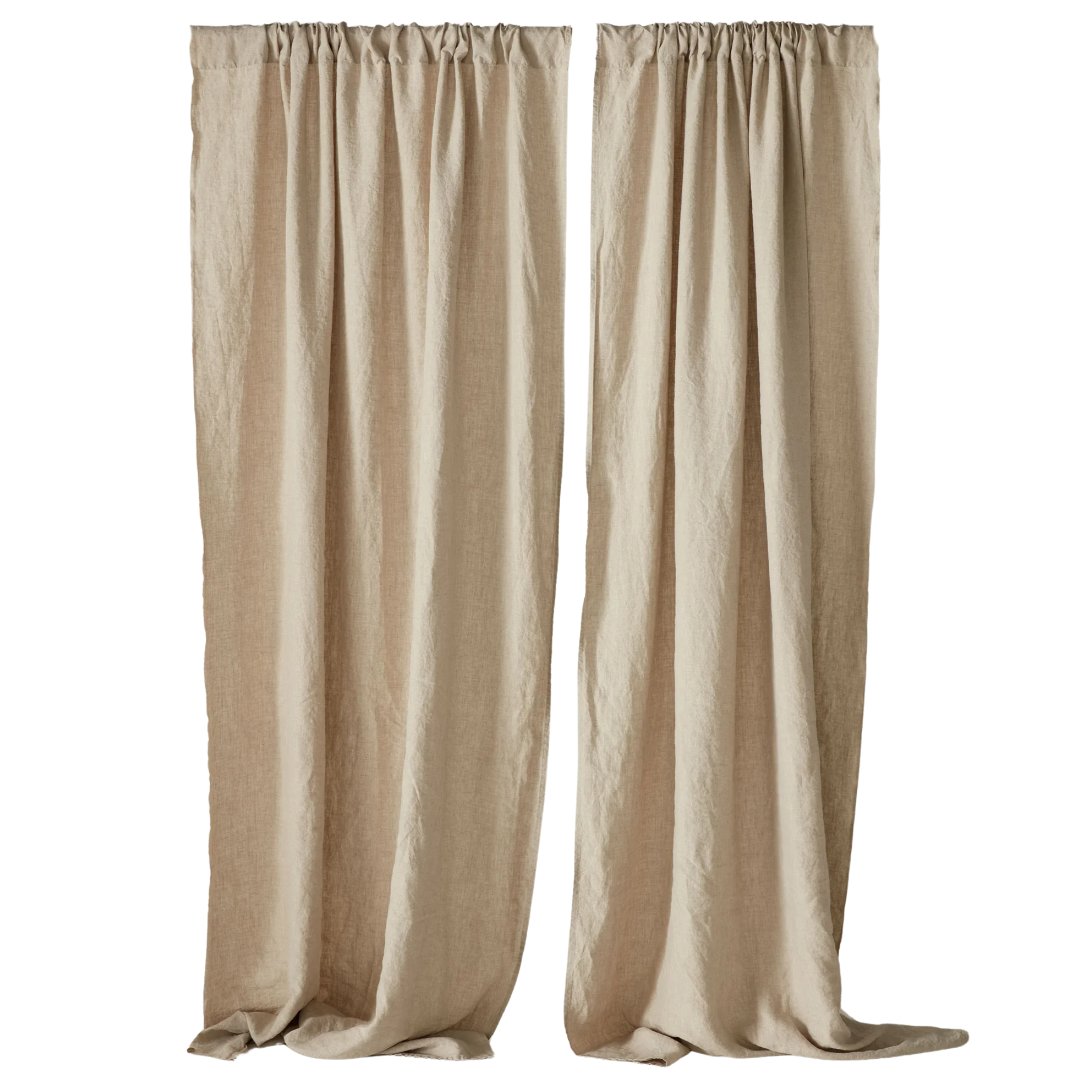 a set of two curtains in a light tan linen fabric