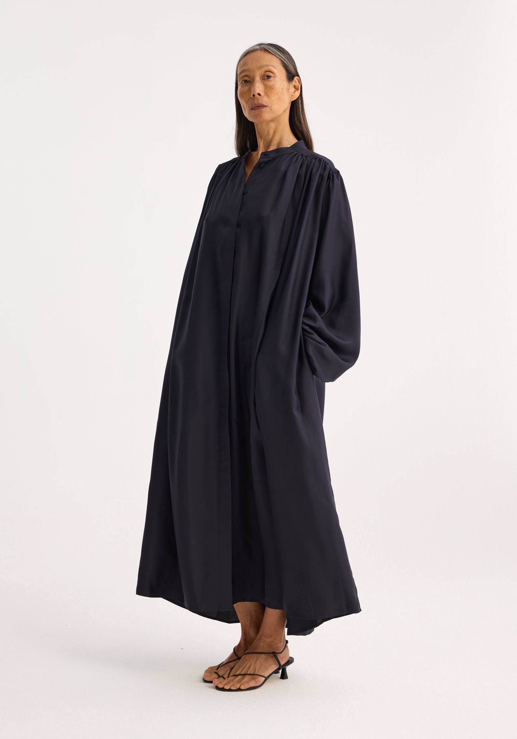Pleated Silk Dress | Navy