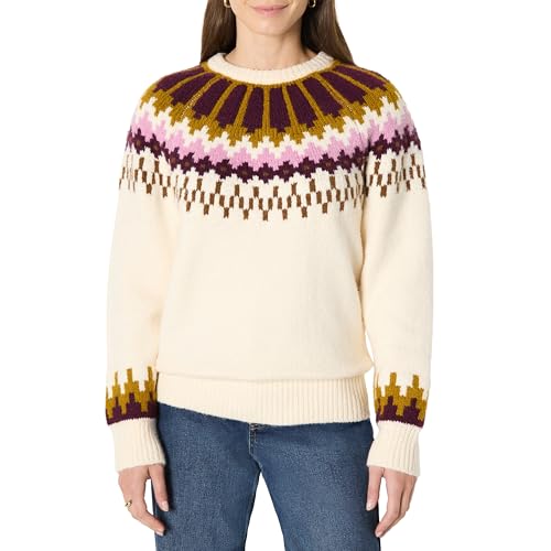 Amazon Essentials Women's (demi's Pick) Oversized-Fit Fair Isle Crewneck Jumper, Cream Caramel Chevron Knit, S