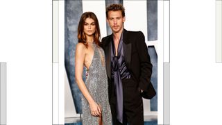Austin Butler and model Kaia Gerber attend the Vanity Fair 95th Oscars Party at the The Wallis Annenberg Center for the Performing Arts in Beverly Hills, California on March 12, 2023.