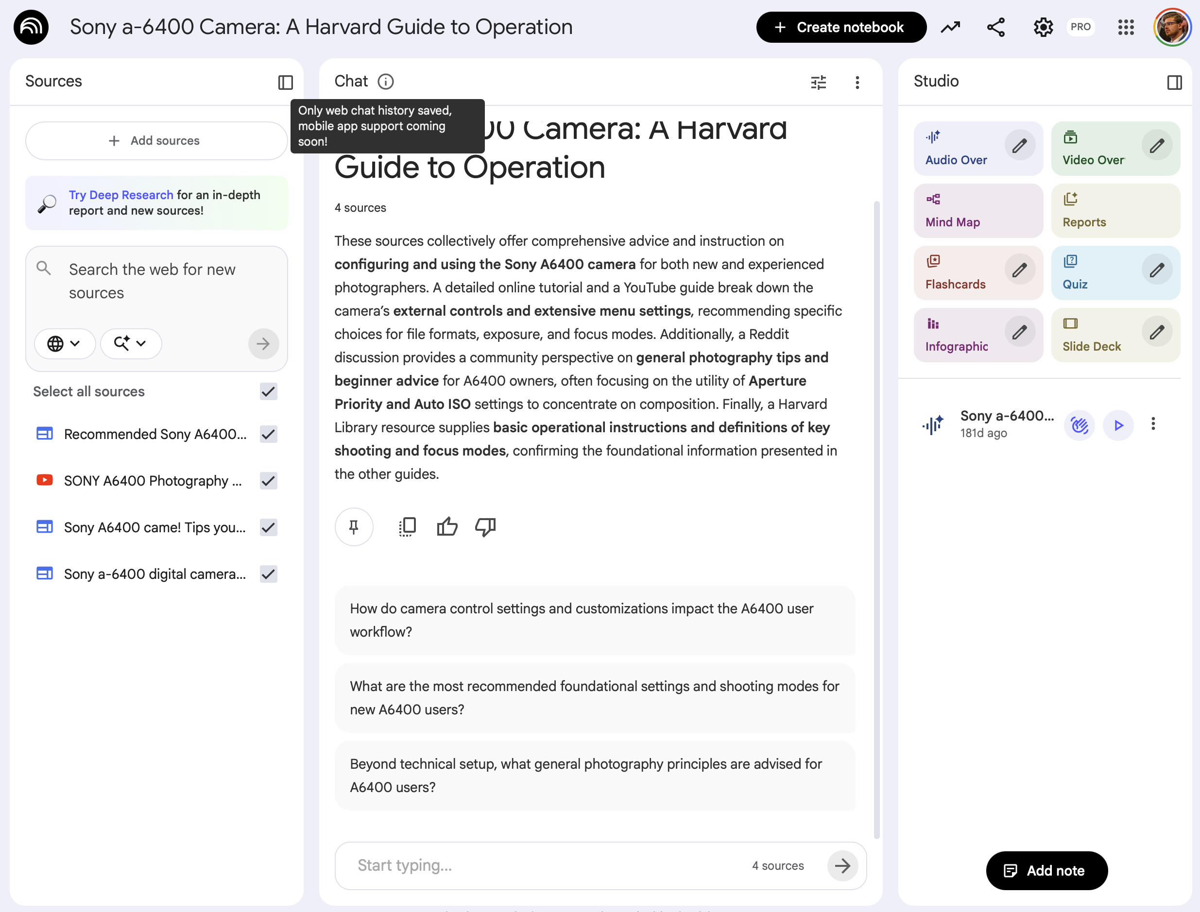 Chat history in NotebookLM.