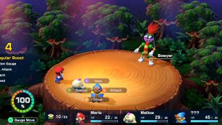 Le combat contre Bowyer dans Super Mario RPG.