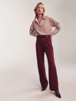 Mid Rise Pants in Burgundy