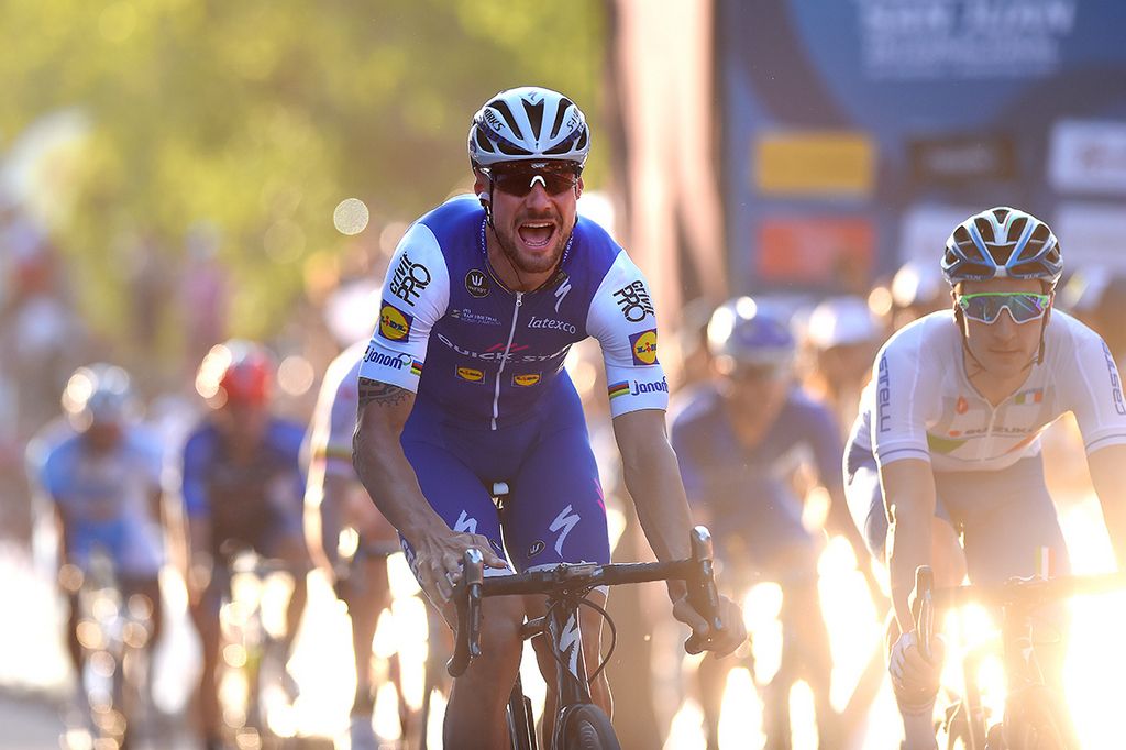 Tom Boonen (Quick-Step Floors) starts his victory celebration