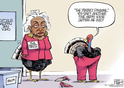 Political cartoon U.S. Florida voting Brenda Snipes recount disguise turkey Thanksgiving