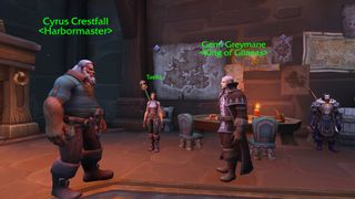 Alliance players should meet up with Cyrus Crestfall at the Harbormaster's Office in Boralus for main story progression.