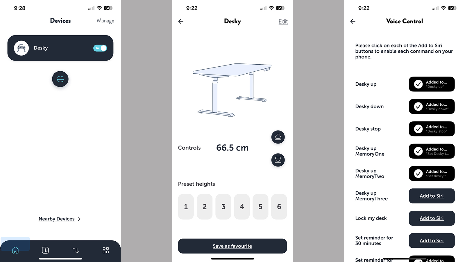 Screenshots of the iOS Desky app