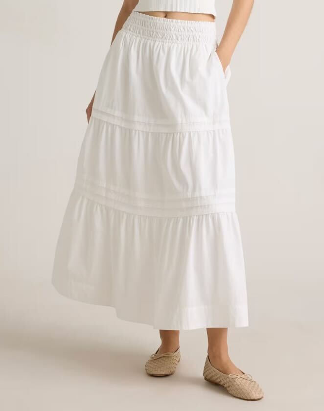 100% Organic Cotton Tiered Maxi Skirt in Classic White