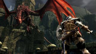 The player comes up against a dragon in Dark Souls