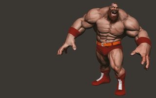 The skin texture becomes a focus early on, adding scars to Zangief to show his bouts with bears