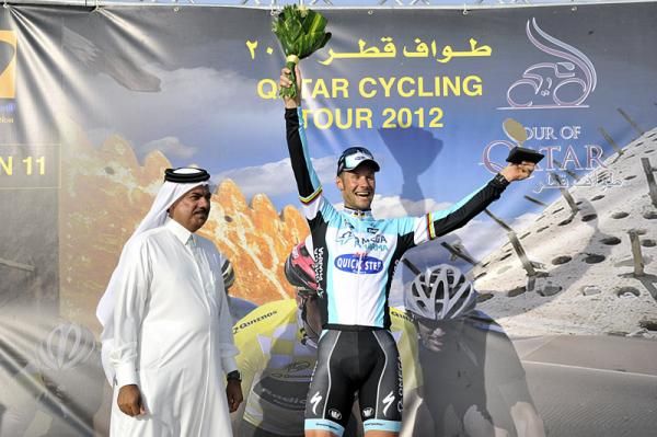 Tom Boonen (Omega Pharma-QuickStep) is all smiles after winning his 20th career stage win at the Tour of Qatar.
