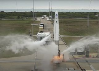 Astra's Launch Vehicle 0008 fires its first-stage engines during an attempt to launch the ELaNa 41 mission for NASA on Feb. 7, 2022. The attempt was aborted almost immediately after engine ignition.
