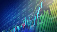 Rising stock market chart on a trading board background.