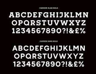 Taking inspiration from the sign, the studio created two bespoke typefaces: Camden Slab and Camden Sans.