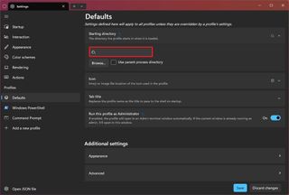 Defaults change starting directory