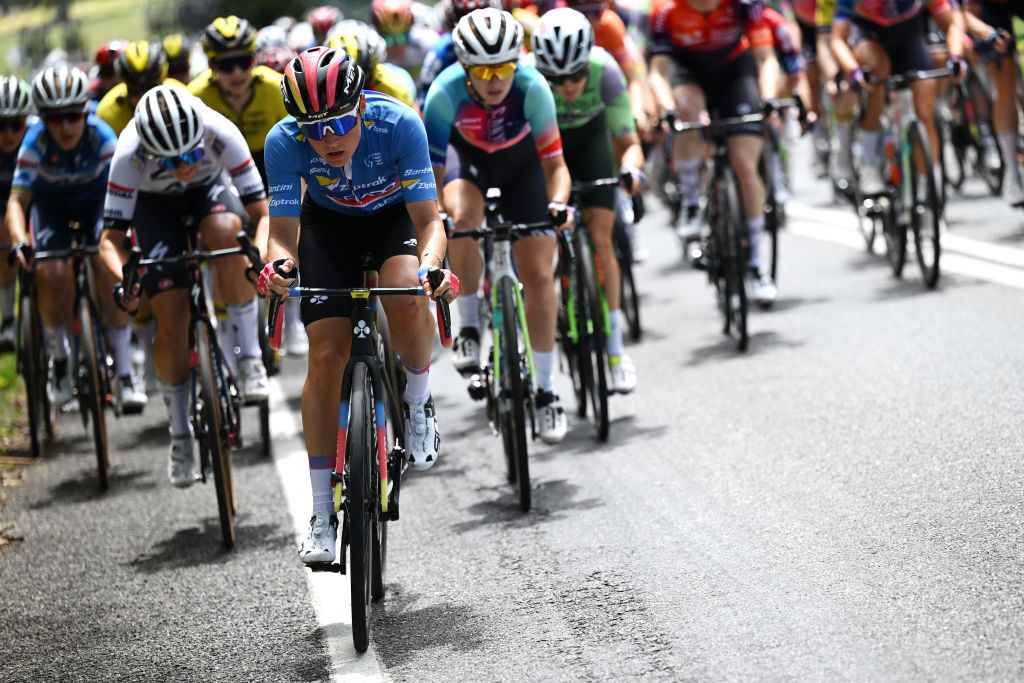 Sofia Bertizzolo (UAE Team ADQ) setting the pace in the wind