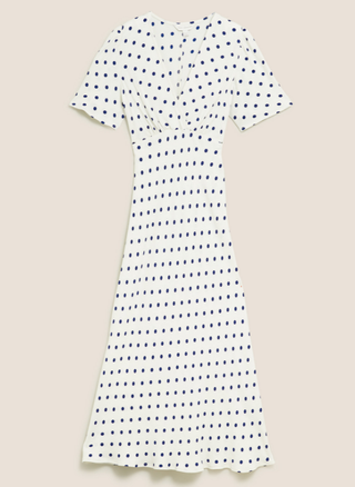 Polka Dot V-Neck Angel Sleeve Midi Dress