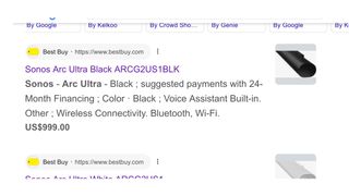 Sonos Arc Ultra search result listing via BestBuy