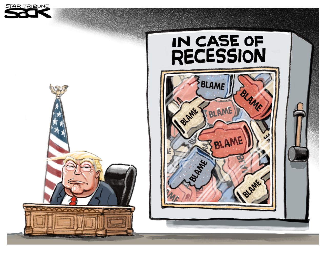 Political Cartoon In Case Of Recession Blame Finger Trump